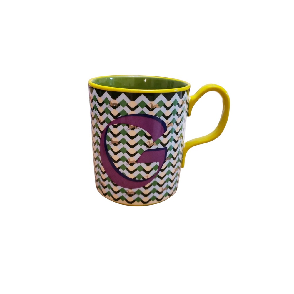 Anthropologie Parker Stoneware Monogram Green Chevron Monogram G Mug